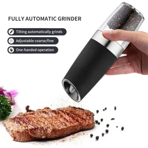 ANMASHOME Electric Pepper Mill Gravity Induction Stainless Steel Salt Spice Grinder LED Light Kitchen Tool
