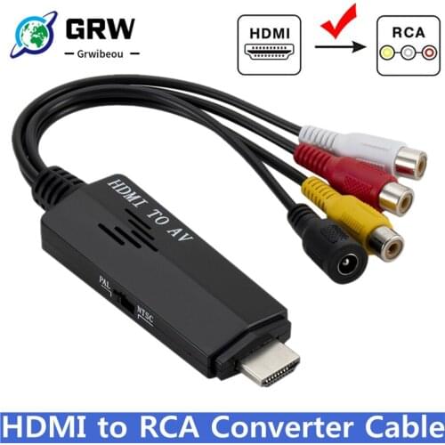 GRWIBEOU 1080P Cable HD HDMI to AV RCA Black Converter Adapter Cable STB to Old TV Input port 1 x HDMI Output port 1 x RCA