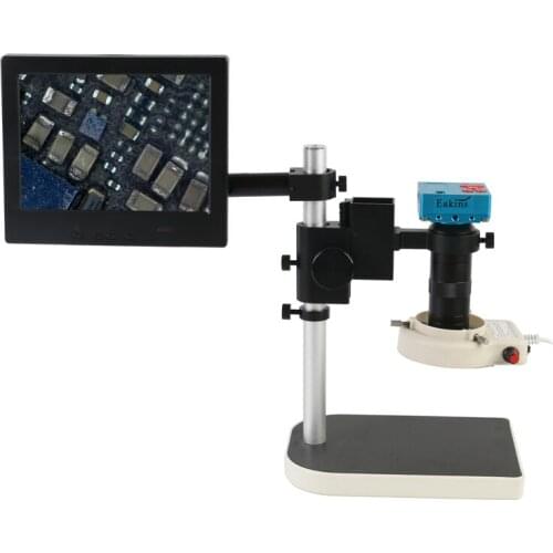 30MP Digital HDMI Video Microscope Camera +100X C Mount Lens + 56 LED Ring Light Adjustable Lifting Bracket 8" Monitor