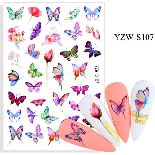 Colorful Butterfly Ink Insect adhesive 3d nail sticker foil nails art decoration cute designs nail decals manicure supplies tool