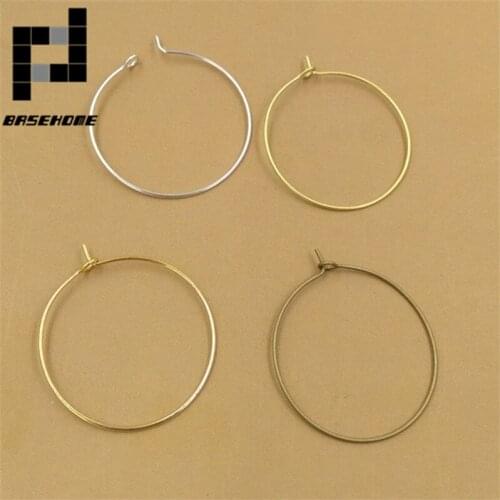 BASEHOME 50pcs/lot 30x0.7mm Copper Earring Circle Settings Earrings Hook Clasps Fit DIY Ear Jewelry Accessories