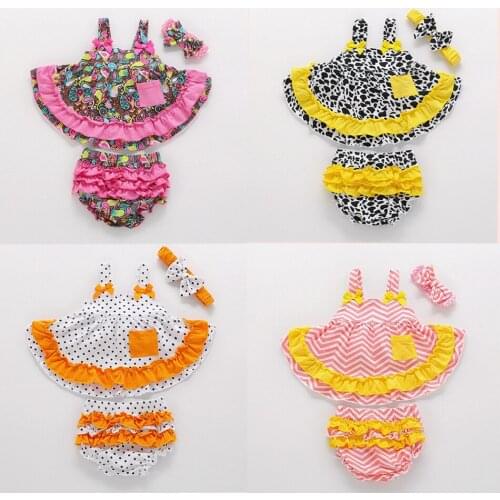 Summer Baby Girl Rompers Newborn Baby Clothes Toddler Lace Design Romper Jumpsuit With Headband 3 Pieces Set