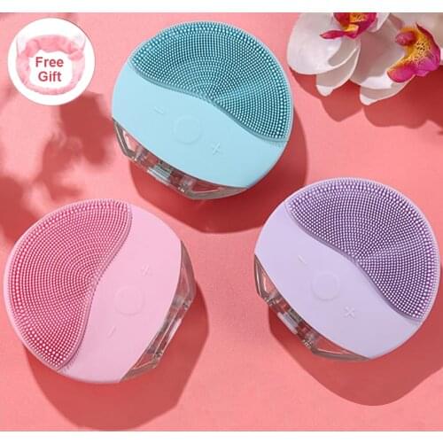 Mini sonic facial cleaning brush IPX7 Waterproof powered facial cleaning devices Silicone foreoing Skin Pore Cleaner Massage