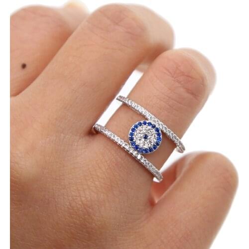 Fashion jewelry gold silver color H shape elegant women design turkish evil eye disco charm cz zirconia ring