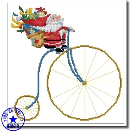 Top Quality Cute Funny Counted Cross Stitch Kit Christmas Santa Claus Riding Ride on Funny Bike Bicycle
