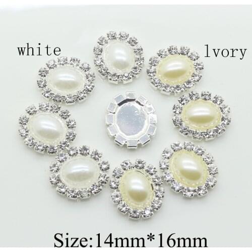 Charm 10pcs/lot 14mm*16mm oval Rhinestones pearl Buttons Decorative Diy Wedding Accessory flat back silver plating