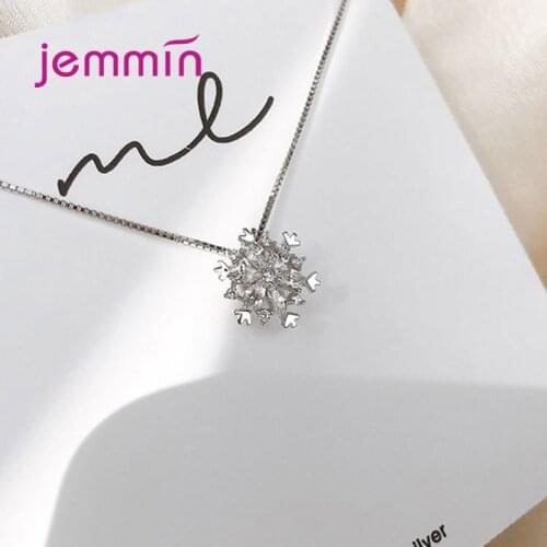 Real 925 Sterling Silver Snowflake Necklace For Women Shiny Crystal Zircon S925 Wedding Engagement Jewelry Gift