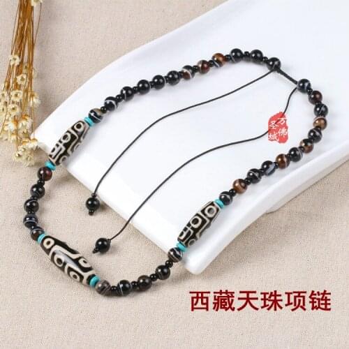 New Arrival Men&Women Necklace 8mm Strip Semi-precious Stone Tibetan 9 Eyes Dzi Beads Heaven Dzi Good Luck Free Shipping
