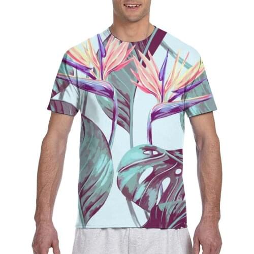 Tropical Flowers Jungle Leaves Bird Of Paradise Flower Casual T Shirts Tee Tops Summer Men Short Sleeve Streetwear Male Tshirts