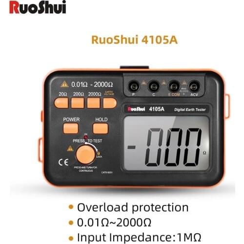 RuoShui 4105A Earth Ground Resistance Tester 2000Ω Digital Megohmmeter Voltage Meter 200V Backlight Multimeter Diagnostic-tool