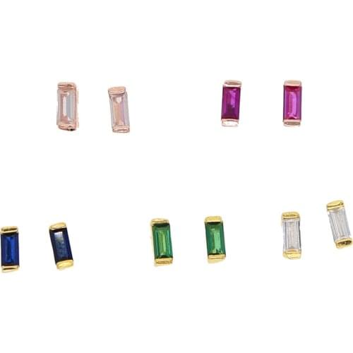 Sterling silver color jewelry earring wholesale minimal simple single stone design mini baguette cz stud earrings