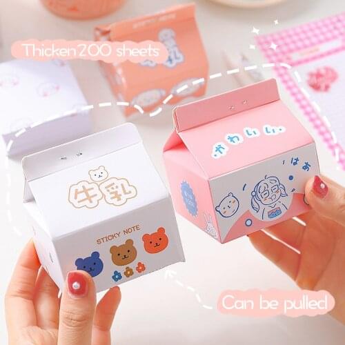 Cute Cartoon strawberry milk box Sticky Notes Index Memo Pad Bookmarks 200 sheets memo note paper School Office Stationery