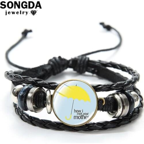 SONGDA Hot! HIMYM TV Show How I Met Your Mother Bracelet Yellow Umbrella Blue French Horn Cartoon Pattern Charm Leather Bracelet