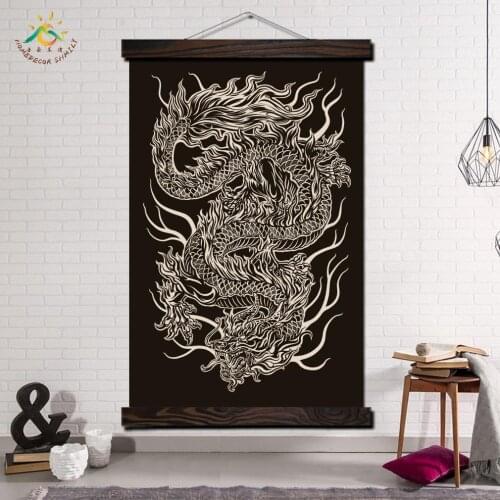 Modern Wall Art Decor Print Art Posters and Prints Scroll Canvas Painting Wall Pictures for Living Room Black and White Dragon