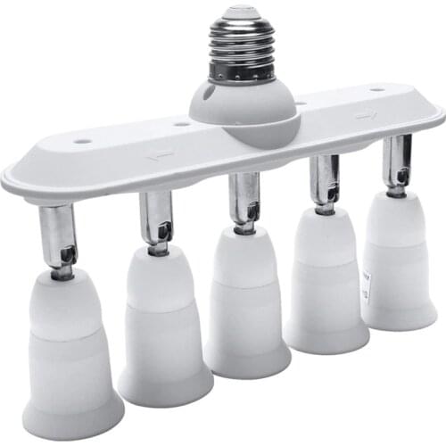 Thrisdar 360 Degrees Adjustable 5 in 1 E27 Holder Splitter Adapter Converter Socket Standard E27 Bulb Socket Splitter Light