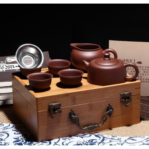Outdoor portable bamboo box travel tea set 6 sets of Authentic Yixing teapot travel tea set gifts