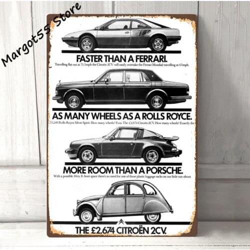 Citroen 2CV Advert Vintage Metal Tin Sign Home Garage Man Cave Pub Bar Wall Decor Wall Poster(20cmx30cm)