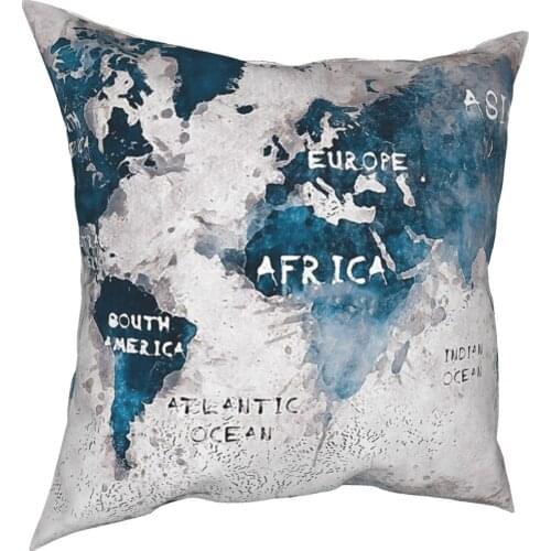 World Map Pillowcase Home Decorative Cushion Cover Throw Pillow for Living Room Polyester Double-sided Printing Printed