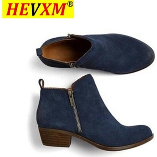 Short Boots Women 2020 Winter Fashion British Short Ankle Boots Zipper Square Heel Warm Non-slip Boots Shoes For Ladies