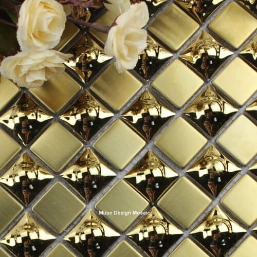 3D Pyramid Golden Stainless Steel Metal Mosaic Tile for Kitchen Backsplash Bathroom Shower Fireplace Cabinet Hall Wall Tile