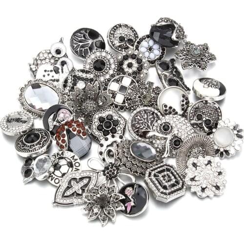 10pcs/lot Wholesale Snap Button Jewelry Mixed 18mm Rhinestone Metal Snap Buttons Jewelry Fit Snap Button Necklace Charms Jewelry