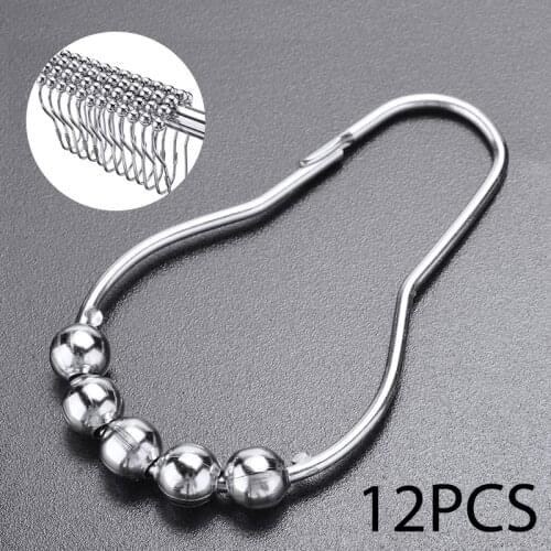12pcs/set Roller Ball Shower Curtain Rings Hooks Stainless Steel Curtain Hook Shower Room Bathroom Accessories