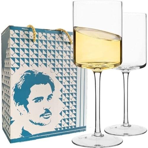 2pcs/set of Crystal Red Wine Glass Straight Tube 450ml Creative Right Angle Goblet Champagne Glasses Color Box Package