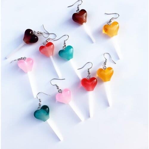 2020 Sweet Peach Heart Lollipop Drop Earrings Resin Funny Food Candy Dangle Earrings for Women Friendship Gifts wholesale