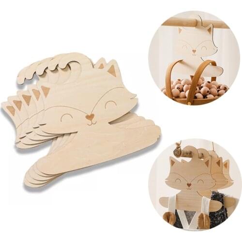 5Pc/10Pcs Nordic Style Baby Cute Fox Wooden Clothes Hanger Creative Baby Pants Hanger Children Small Hanger Clothes Storage Rack