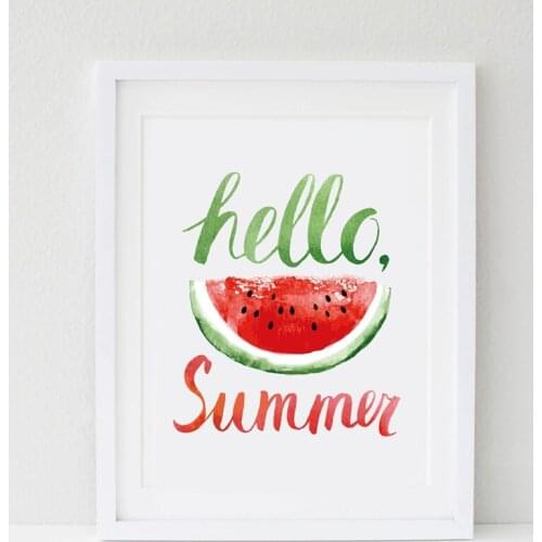 Watercolor Fruit Watermelon Canvas Art Print Pictures , Hello Summer Canvas Painting Poster Home Decor