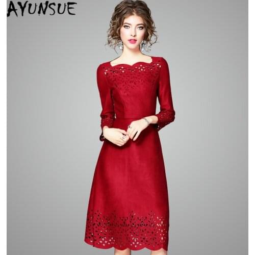 AYUNSUE 2020 Casual Womens Spring Summer Dress Solid Red Ruffle Dress Female Elegant Dresses for Women Vestidos Verano 73566