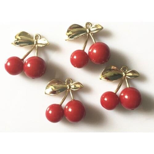 CJSIR 5Pcs Cherry Alloy Craft Supplies ABS Beads Button for DIY Hair Bridal Jewelry Clothing Handmade Accessory Decoration