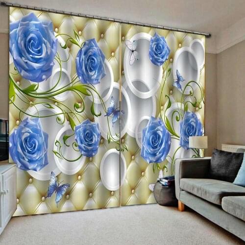 Decoration Blackout curtain 3D Window Curtains For Living Room Bedroom Drapes cortinas Customized size blue rose curtains