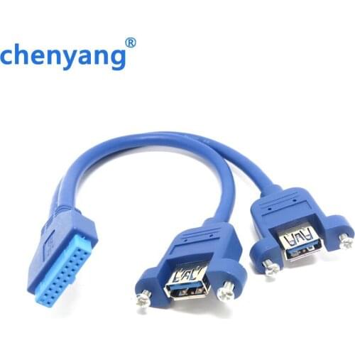 Dual Port USB 3.0 Female Screw Mount Panel Type to Motherboard 20Pin Cable 20cm/50cm