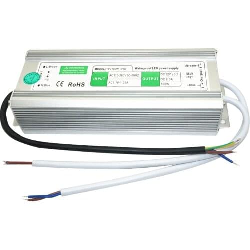 AC110V-220V to DC12V Power Supply 10W 20W 30W 50W 80W 100W IP67 Waterproof 24V LED Transformer Electronic Aluminum Alloy Driver