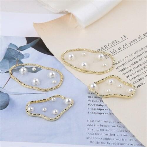 Julie Wang 5PCS Irregular Epoxy Charms With Man-made Pearl Alloy Frame No Hole For Earring Jewelry Making Accessory