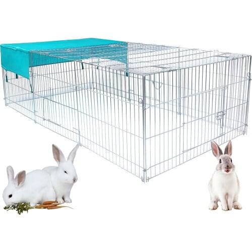 Cage for Rabbit Enclosure Hamster Squirrel Chicken Coop Small Animals Outdoor Hutch with Sun Protection Silver Pet House