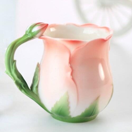 Coffee Cup Rose Mug European Flange Ceramic Cup Personality Trend Ceramic Cup Office Water Cup Birthday Gift Ceramic Cup