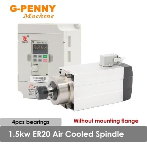NEW Arrival 1.5KW ER20 Air Cooled Spindle Motor Square Spindle Without mounting flange & 1.5kw Fuling Inverter 4 PCS Bearings