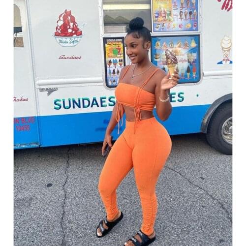 Summer Two Piece Set Women Knit Shirring Tube Top+Pants MatchingS Ets Nightclub Style 2 Piece Sets Streetwear Wholesale Items