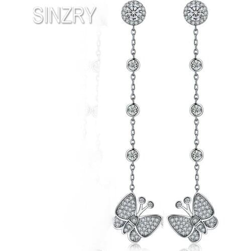 Sinzry Hotsale Micro paved Cubic Zircon sweety butterfly long dangle earrings trendy fashion jewelry for women