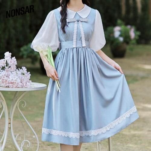 NONSAR Classical Cute Dress Literary Forest Women Doll Collar Dress Female New Loose Short Sleeve Bow Dress 2021 Summer