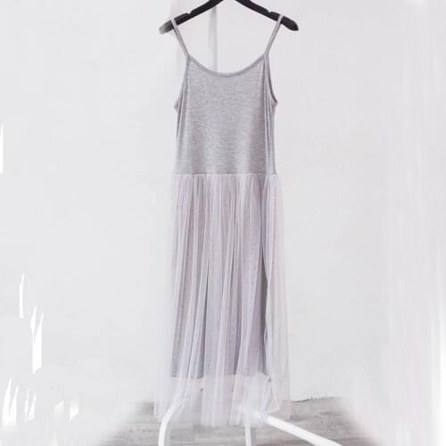 2021 New patchwork mesh gauze organze lace tank dress basic sundress comfortable Solid color Versatile