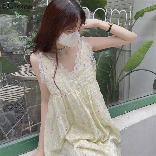 Dresses Women Elegant Lace Mid-Calf V-Neck Sleeveless Spaghetti Strap Holiday Streetwear All-match Harajuku Cozy Comfortable Ins