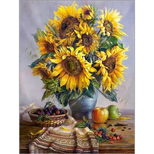 Sunflowers 2 - Counted Cross Stitch Kits - DIY Handmade Needlework for Embroidery 14 ct Cross Stitch Sets Oil painting