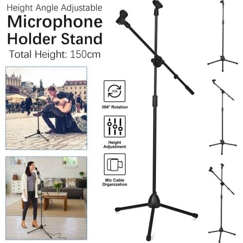 Height Angle Adjustable Microphone Stand Holder Boom Arm With Tripod Base Universal Shockproof Mount Holder Mic Stand 150cm