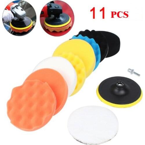 11Pcs/Set 3inch Car Polishing Disc Polishing Buffing Pad Sponge Kit Self-Adhesive Buffing Waxing Sponge Wool Wheel Polishing Pad