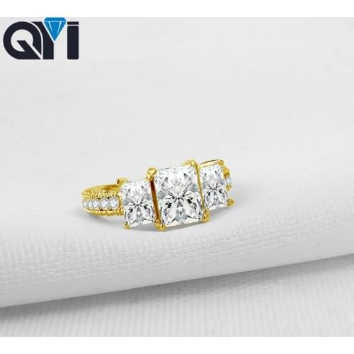 QYI Women Jewelry Engagement Ring 14K Solid Yellow Gold Sona Simulated Diamond For Wedding Personal Jewelry Customization