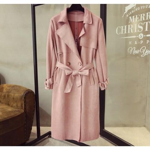 Autumn Spring Long Faux Leather Suede Trench Women Plus Size Fall Ladies White Green Blue Large Size Faux Suede Coat