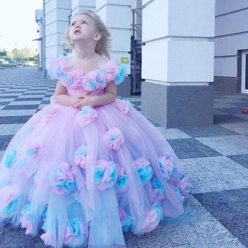 Flower Girls Dresses Kids Formal Wear Birthday Christmas Wedding Party Events Girls Pageant Hand Made Flowers Tulle Sleeveless